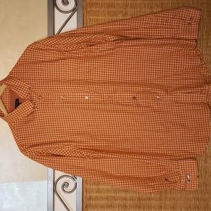 Orange men's Gingham Long Sleeve Button Down Shirt.